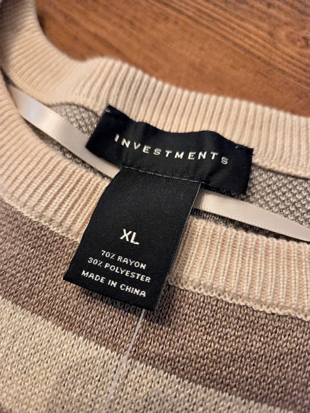 Investments Womens XL Sweater NWT $69 Geometric Striped Neutral Long Sleeve Knit - Picture 3 of 6